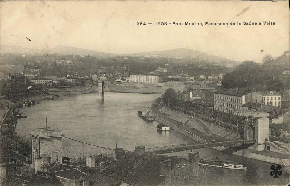 LYON - Brücke Mouton, Panorama der Saône in Vaise — unbekannter Verlag, Seriennummer 284 - Vorderseite