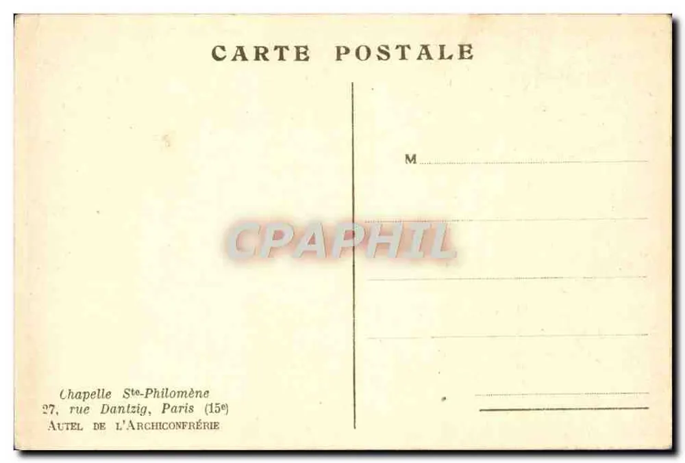 Innenansicht der Kapelle Sainte-Philomène — Blick auf den Altar — Verlag L'Archiconfrérie, Paris - Rückseite
