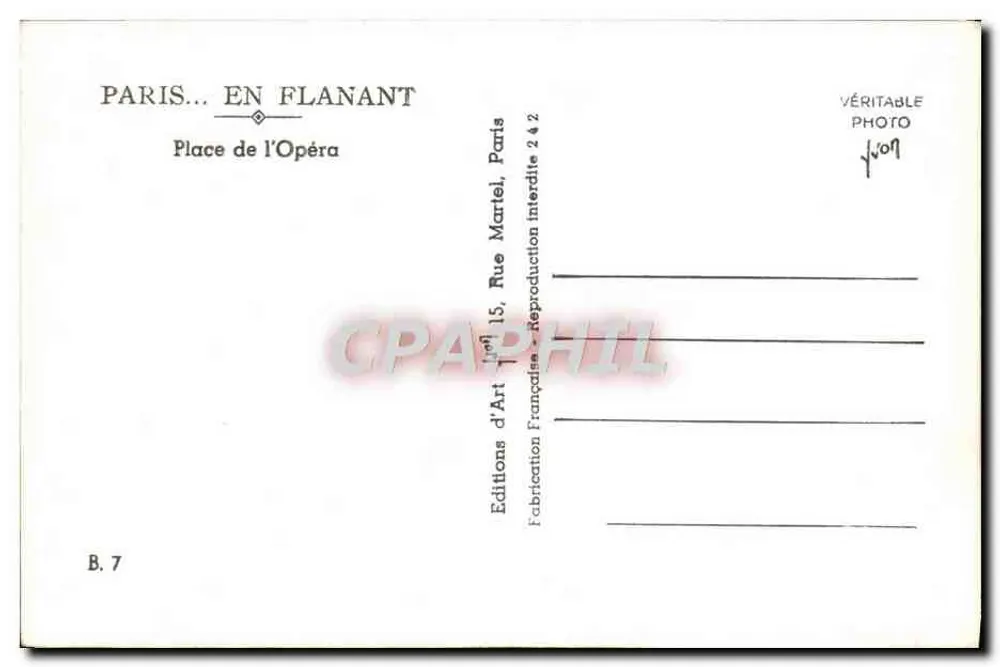 Place de l'Opéra — Paris — Éditions d'Art Flanant, B. 7 - Verso