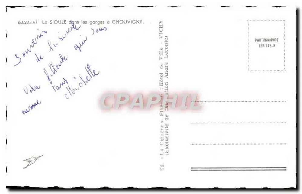 A Sioule nas gargantas em Chouvinny — Ed. La Cigogne, Vichy - Verso