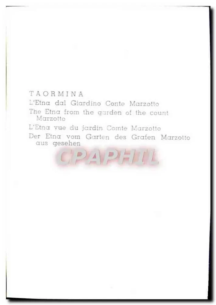 Taormina — vue de l'Etna depuis le jardin du comte Marzotto — éditeur non imprimé - Verso
