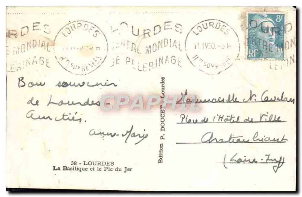 Lourdes — A Basílica e o Pic du Jer — Edição P. Doucet - Verso