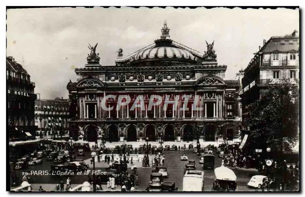 Paris. O Ópera e a Praça — Bilhete postal antigo n°79 — Editor: U.A.T. France - Frente