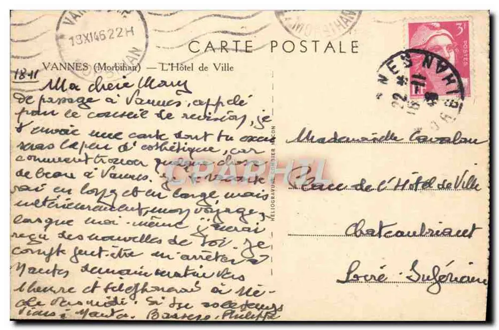 Hôtel de Ville de Vannes — vista da praça — editor Cim - Verso