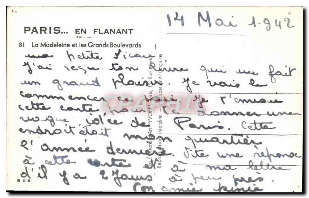 Paris — A Madeleine e os Grandes Boulevards — Edições J. WOHL, Paris - Verso