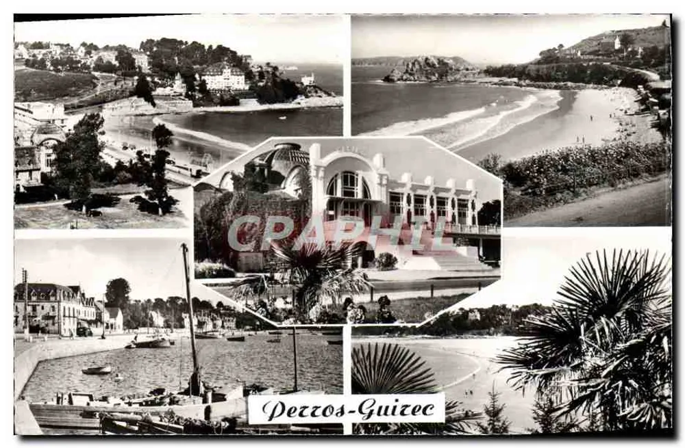 Perros-Guirec — Panoramablick auf den Hafen, das Casino und den Strand — Verlag: Cie des Arts Photographiques - Vorderseite