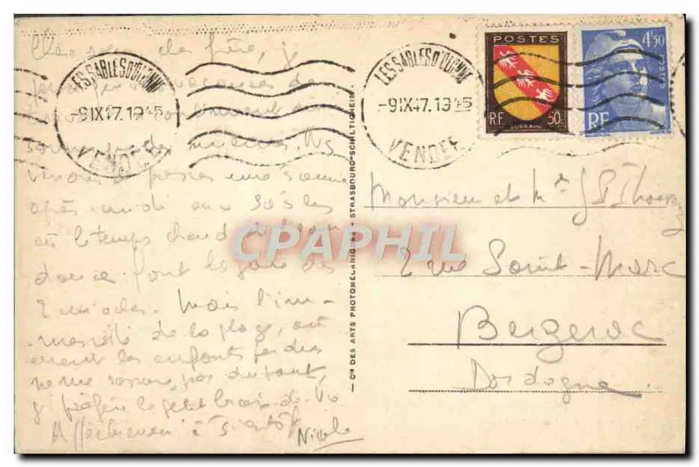 Les Sables d'Olonne — Baía de Cayola — editor Bilhete postal antigo 206 - Verso