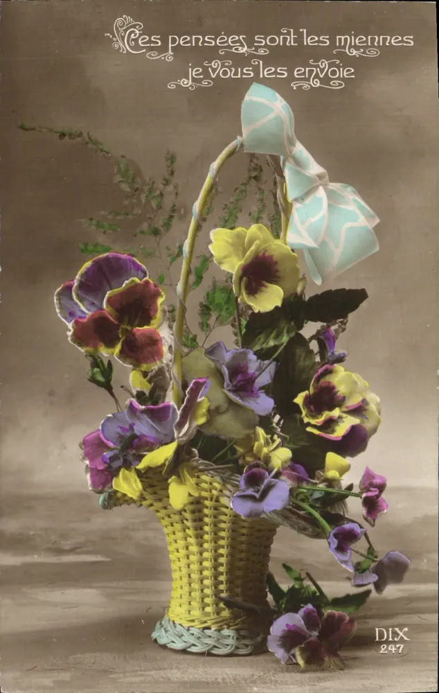 Bouquet de pensées — postal colorido — DIX 247 - Frente