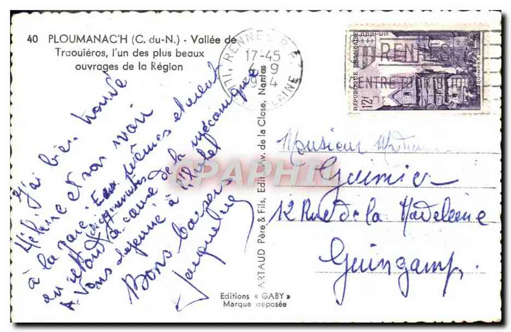 PLOUMANAC'H (C.-du-N.) — Vale de Traouïéros, um dos mais belos trabalhos da região — Gaby - Verso