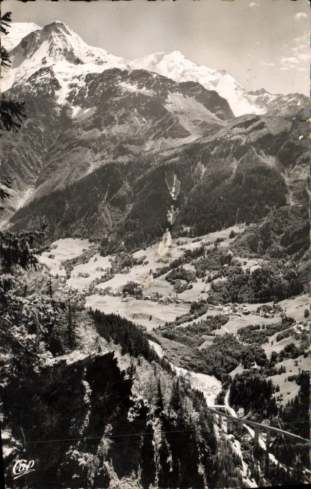 Les Houches - Mont Blanc (4807 m.) — Panoramablick mit Viadukt und Tal — Verlag C&P - Vorderseite