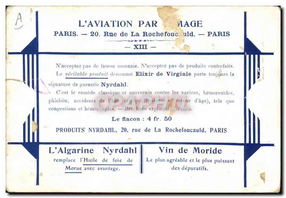 Flug durch das Bild — Flug von Emile Dubonnet nach Orléans — Geschenkt von den Produkten Nyrdahl - Rückseite