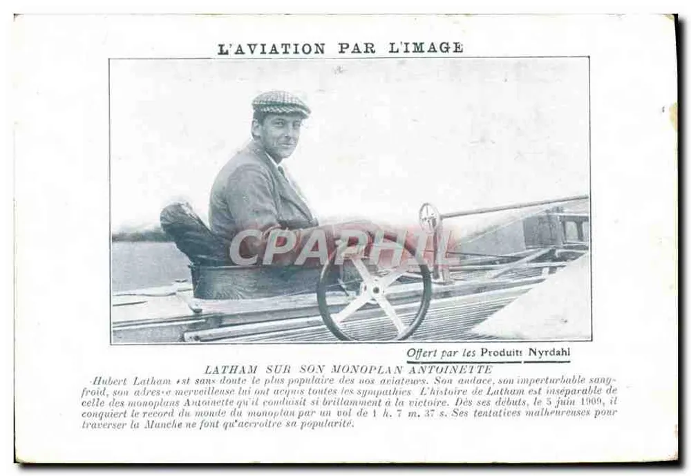 Hubert Latham in seinem Antoinette-Monoplan — Angeboten von Nyrdahl Products - Vorderseite