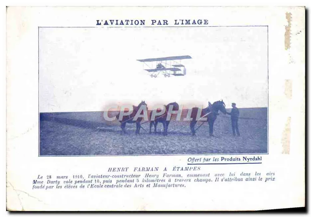 L'Aviation par l'Image — Flug von Henry Farman nach Étampes — Geschenk von den Produits Nyrdahl - Vorderseite
