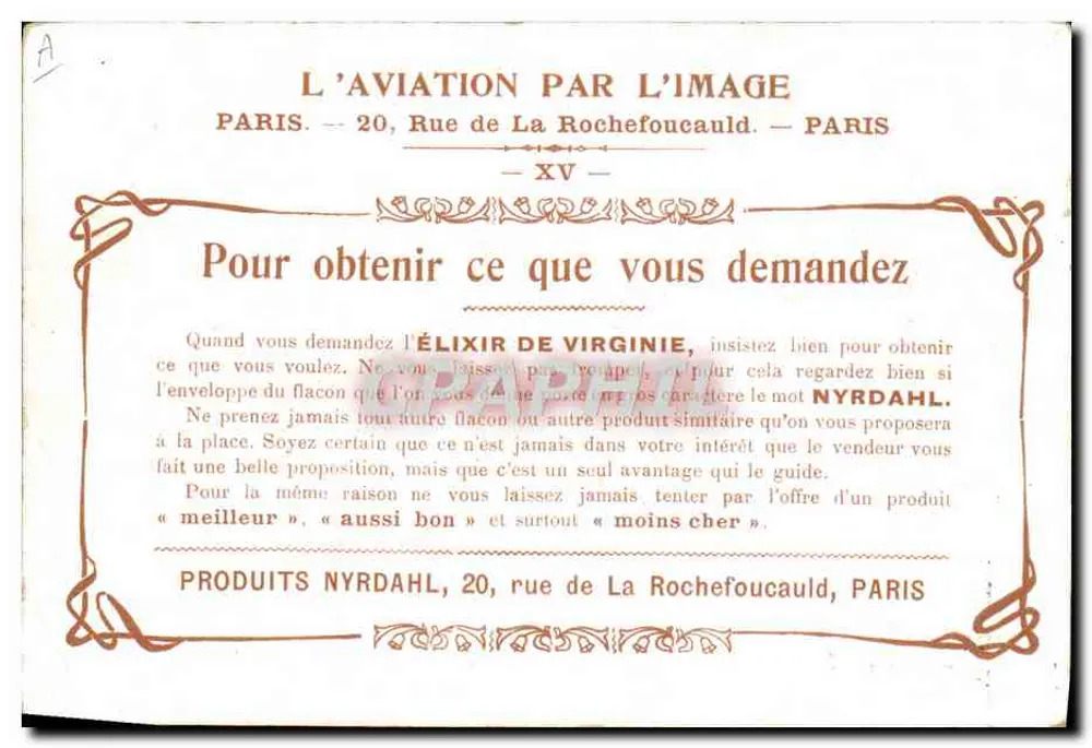 Jacques de Lesseps atravessa a Manche — feito do dia 21 de maio de 1910 — oferecida pelos Produtos Nyrdahl - Verso