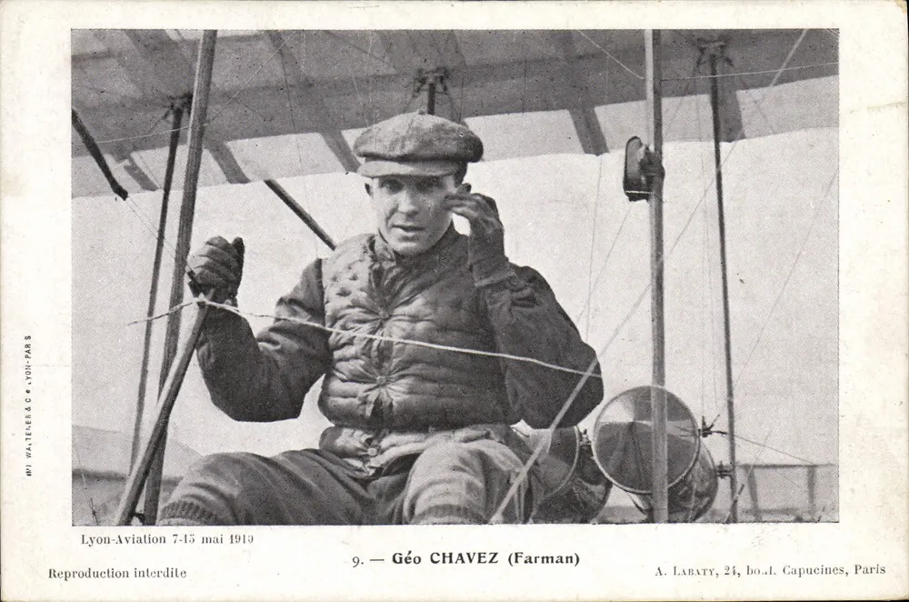 Géo ChaveZ (Farman) — Piloto em voo — Lyon-Aviação, 7-15 de maio de 1919 — A. Labaty, 24, boulevard Capucines, Paris - Frente
