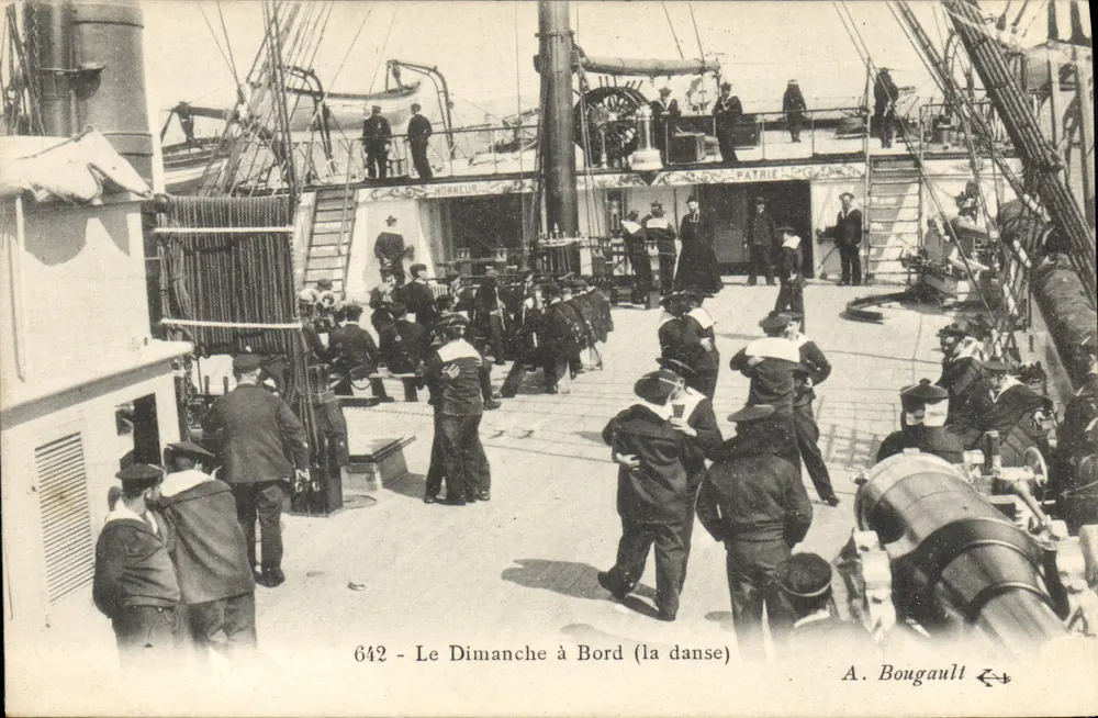 Le Dimanche à Bord (la danse) — Sur le navire Patrie — A. Bougault n°642 - Frente