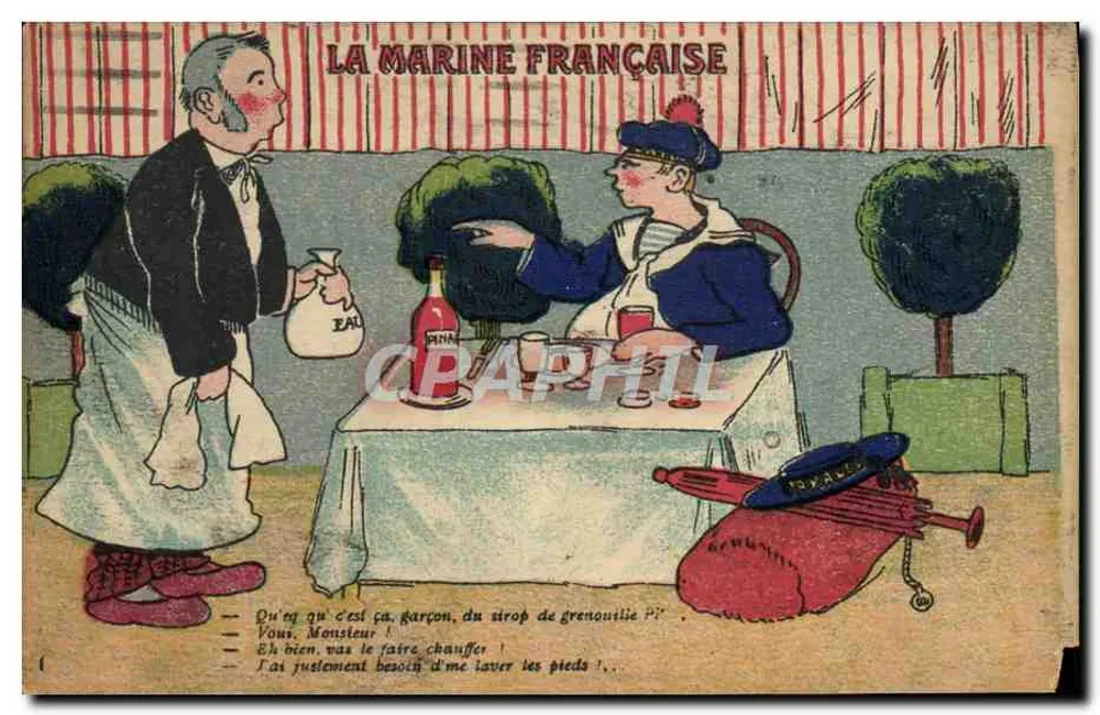 Die französische Marine — Karikatur eines Seemanns und eines Mannes in Zivilkleidung — G. LARTAUD, Verleger, La Chose, Nr. 11 - Vorderseite