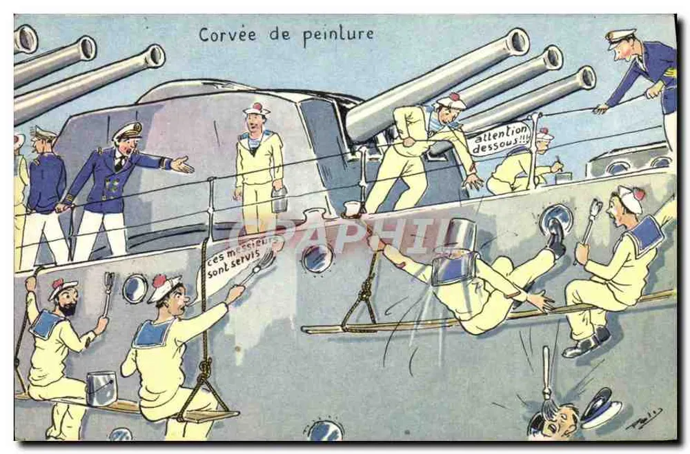 Malereiauftrag — Karikatur von Matrosen, die ein Schiff bemalen — Verlag impr. A. Bord - Vorderseite