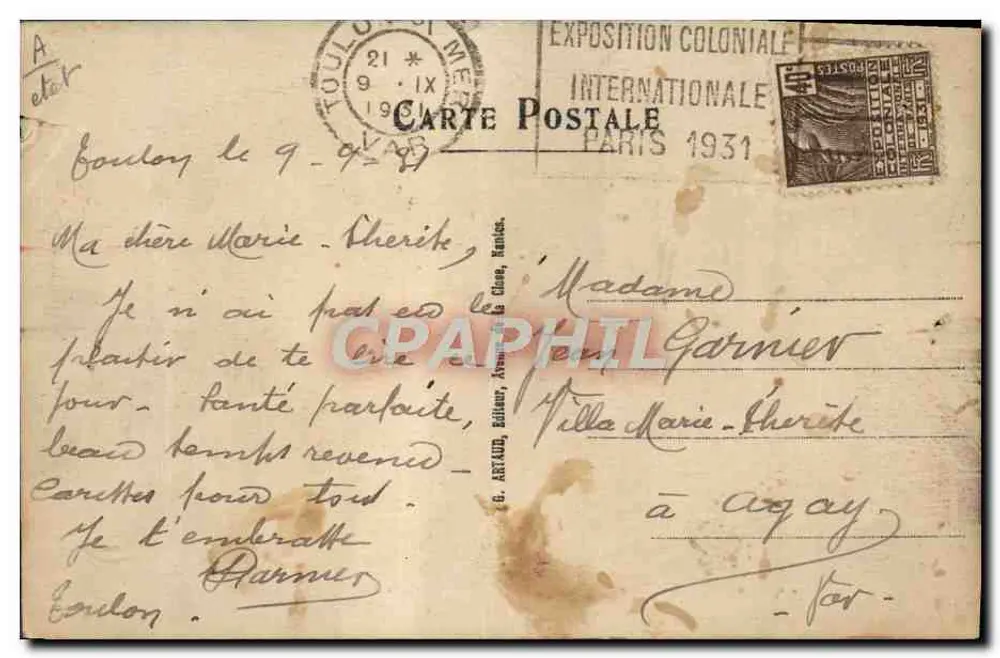 Kervarec — Marine française — 4 Tage Arrest wegen Fußabdrücken in der Farbe — Verlag G. ARTAUD, Bélaire, Rambuteau - Rückseite