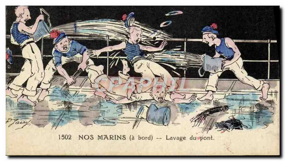 Unsere Matrosen (an Bord) — Deckreinigung — P. Jarry, n° 1502 - Vorderseite