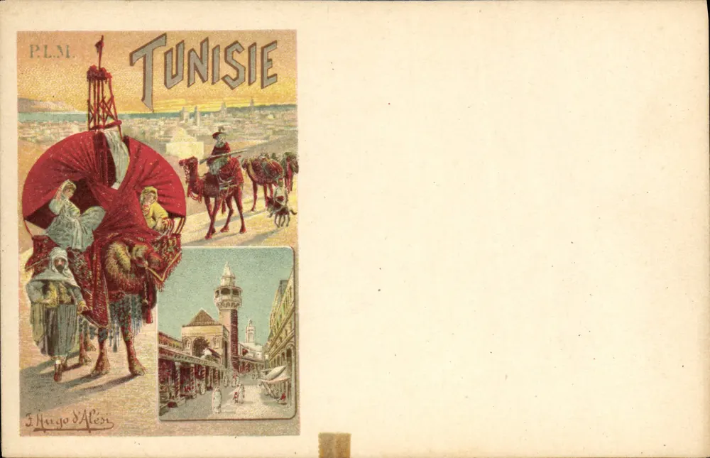 Tunesien — Ansicht der Stadt und Karawanenführer — P.L.M. J. Hugo d'Alessi - Vorderseite