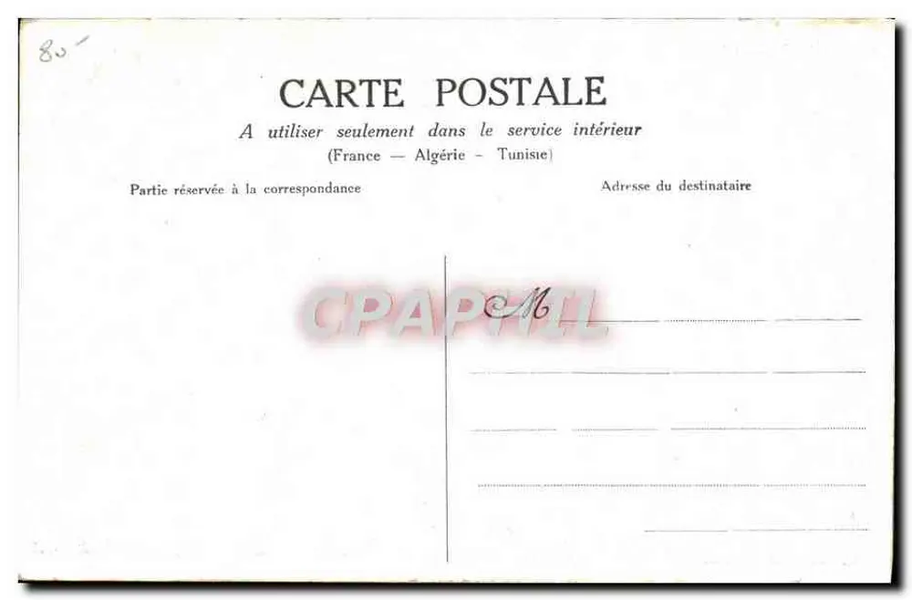 Tabuteau sobre biplano M. Farman — piloto em voo — cartão postal - Verso