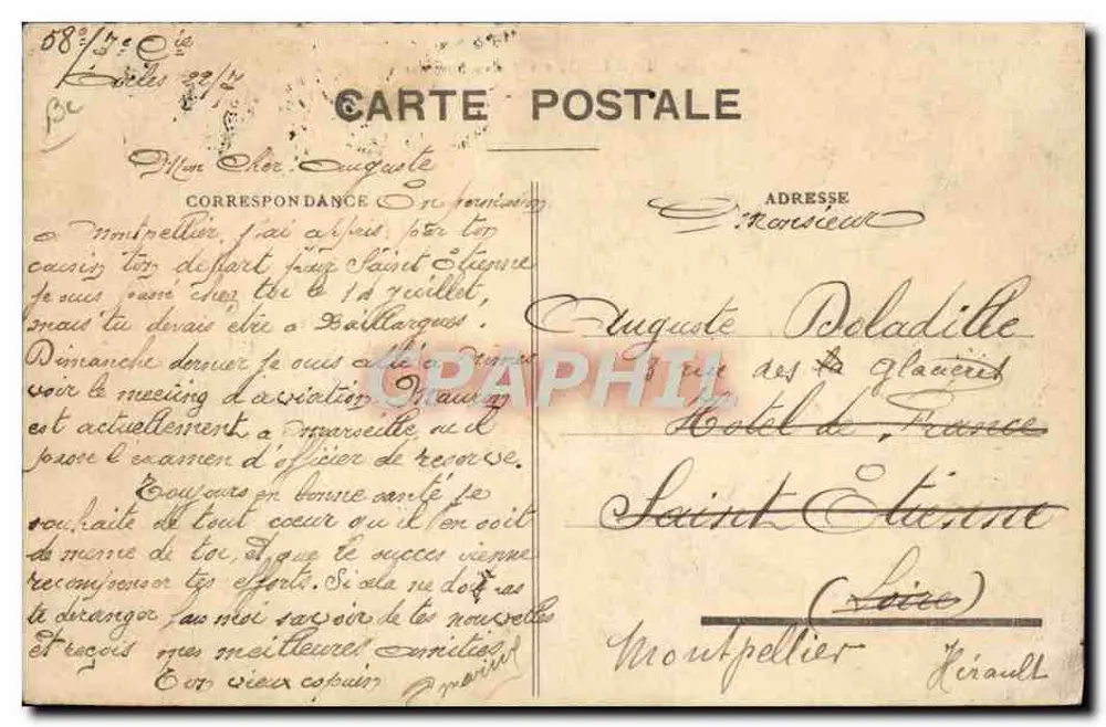 M. DAILLENS sobre Biplano Sommer — Montpellier, Loire — editor não identificado - Verso