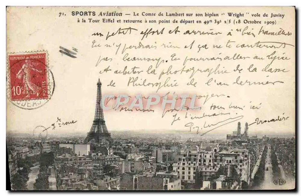 Paris — Ansicht der Eiffelturm mit Flugzeug in der Luft — Verlag E.D. n°71 - Vorderseite