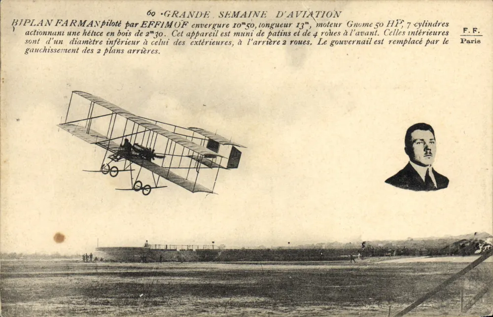 Biplano Farman pilotado por Effimof — Grande Semana de Aviação — F.F. Paris - Frente