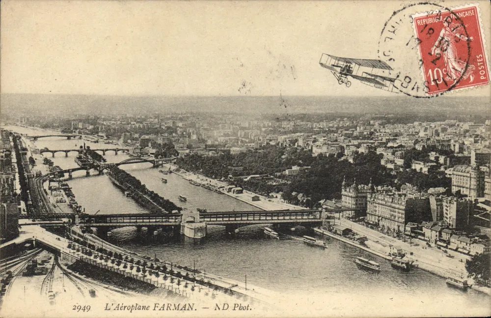 Vista aérea de Paris — O Avião FARMAN — N.D. Fot. — n° 2949 - Frente