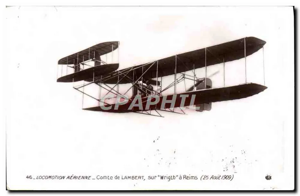 Locomotion aérea — Conde de Lambert sobre "Wright" em Reims (25 de Agosto de 1909) - Frente