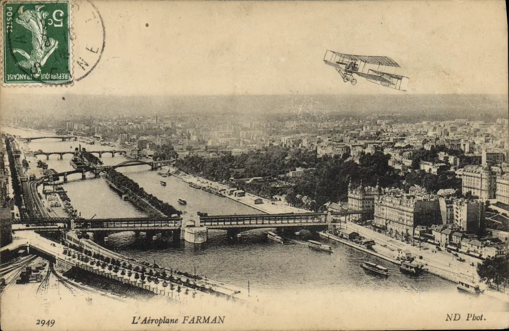 El avión FARMAN — vista aérea de París — ND Pbot. n°2949 - Anverso