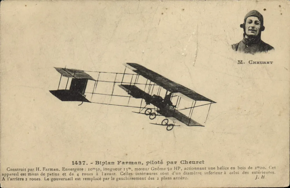 Biplan Farman — appareil 1437 piloté par M. Cheuret — J. Hauser, phot. édit. Paris - Frente