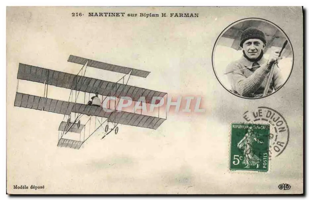 Martinet sobre Biplano H. Farman — 216 — editor - Frente