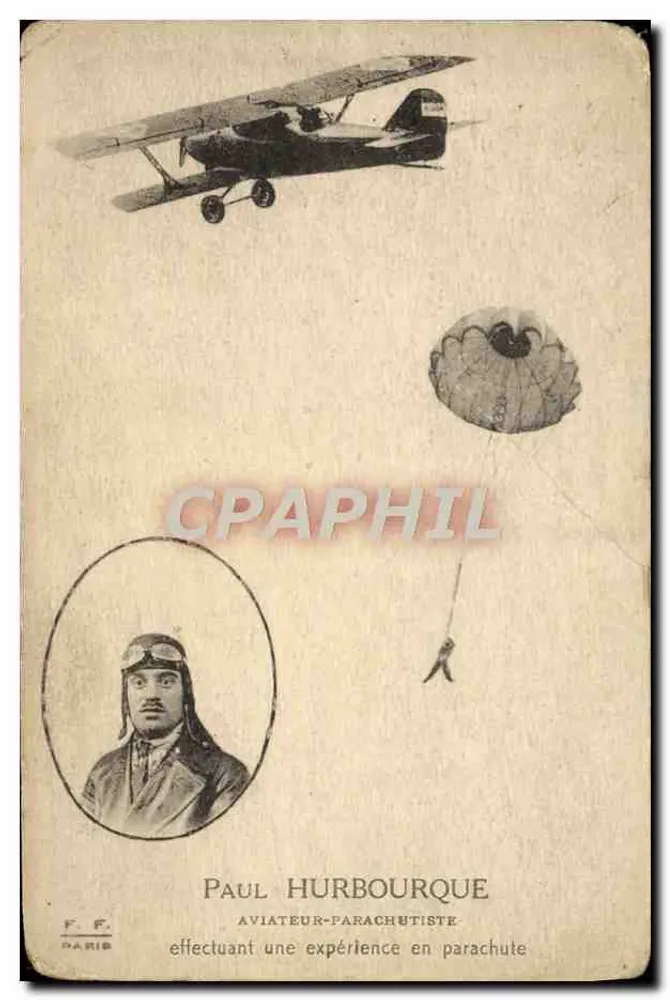 Paul Hurbourque — Flieger-Parachutist bei einem Fallschirmsprung — F.F. PARIS - Vorderseite