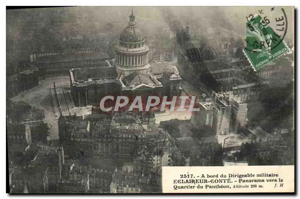 Panorama des Panthéon-Viertels — An Bord des Militärballons ECLAIREUR-CONTÉ — Höhe 290 m — J. H. - Vorderseite