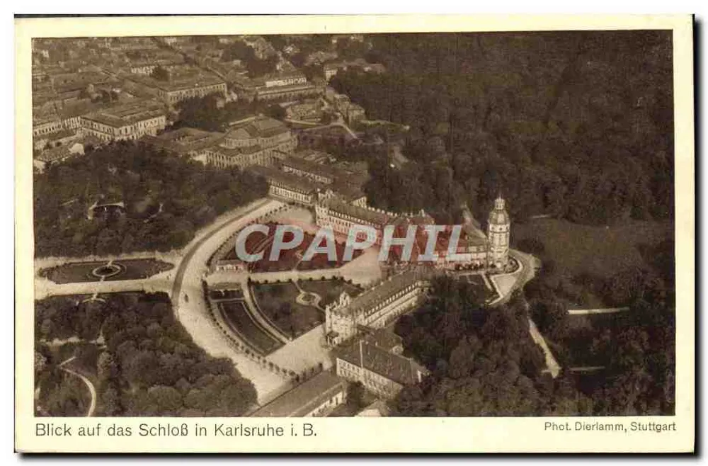Schloss Karlsruhe — Luftbild — Phot. Dierlamm, Stuttgart - Rückseite