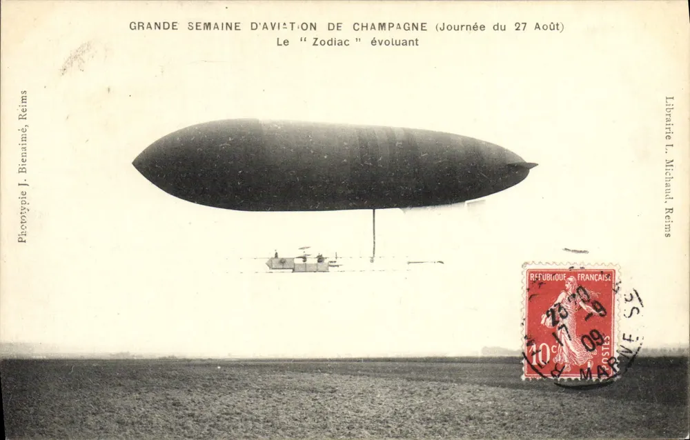 Große Luftschiffwoche der Champagne — Das "Zodiac" im Flug — Phototyp J. Bienaimé, Reims - Vorderseite