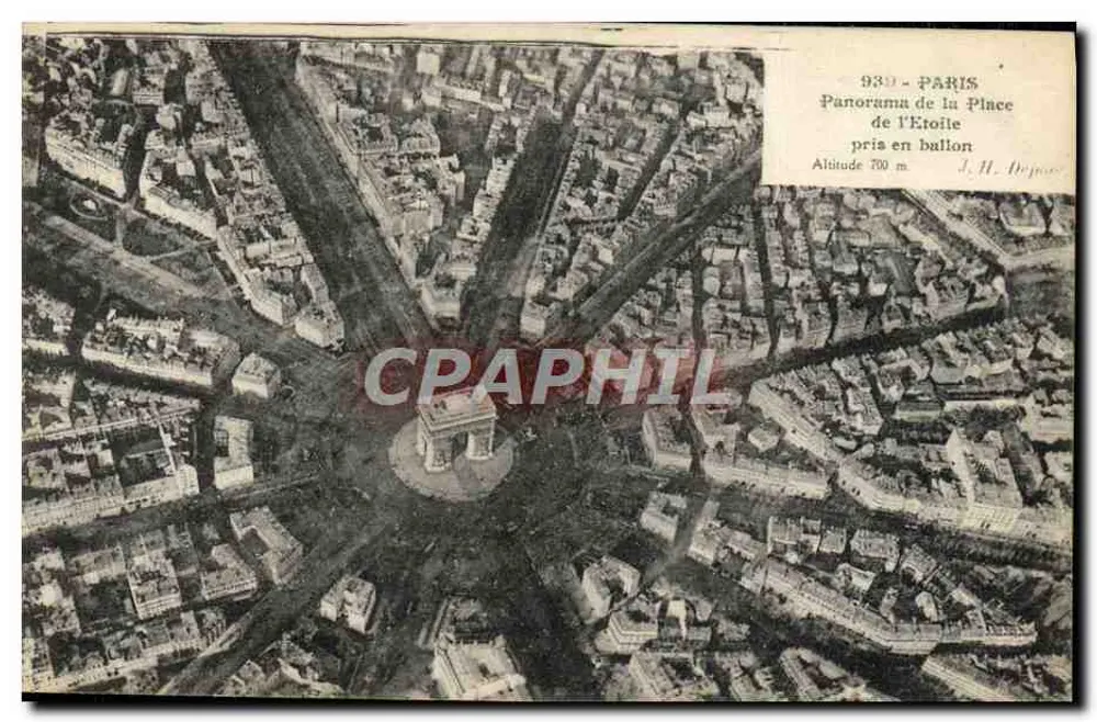 Paris - Panorama der Place de l'Étoile aus einem Ballon — J. H. Dejean, n° 939 - Vorderseite