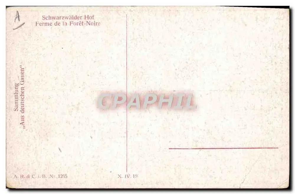Schwarzwälder Hof — Ferme de la Forêt-Noire — éditeur A.R. & C. i.B. n° 1235 - Verso