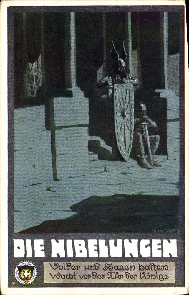 Los Nibelungos — Volker y Sagen custodian la puerta de los Reyes — E. Wutger - Anverso