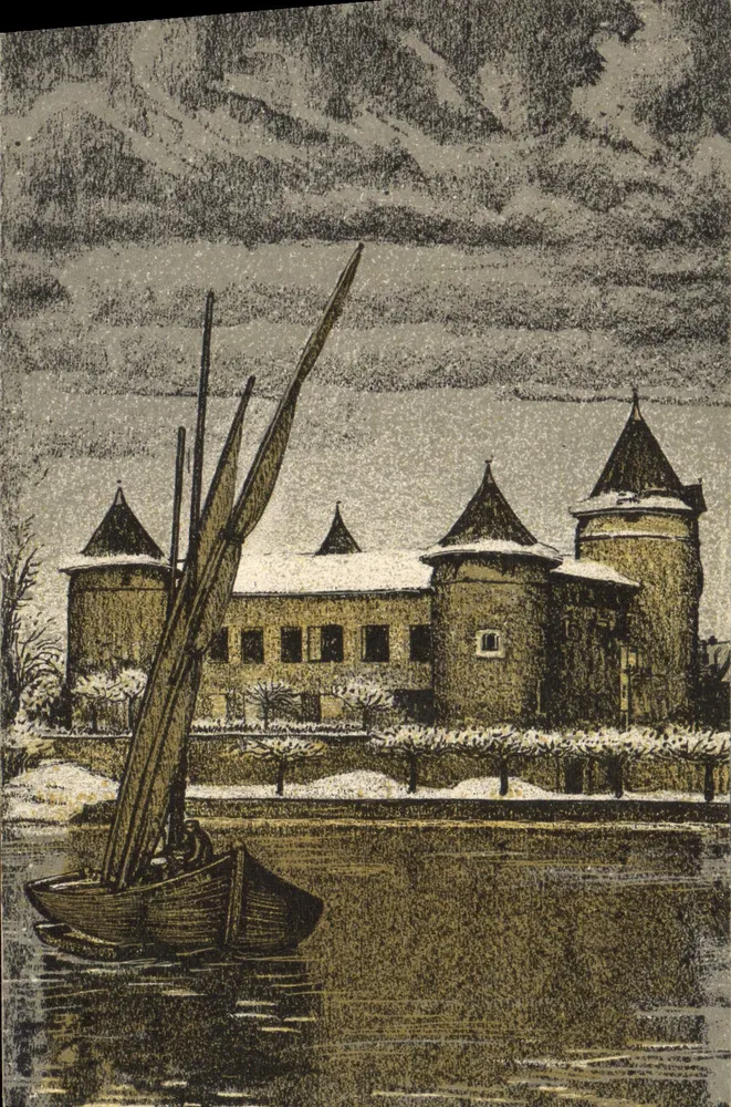 Morges Kalesi — kış görünümüyle bir gemi — Graphique Anstalt, n° A - Ön yüz