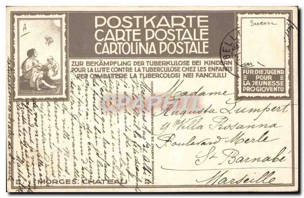 Morges Kalesi — kış görünümüyle bir gemi — Graphique Anstalt, n° A - Arka yüz