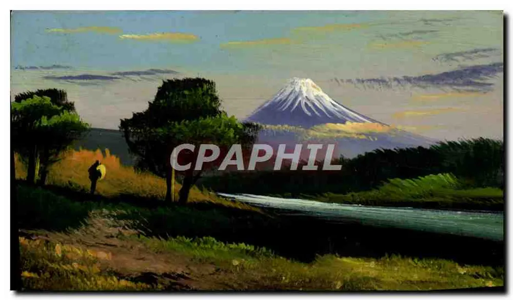 Monte Fuji — paisaje con excursionista — Union Postale Universelle - Anverso