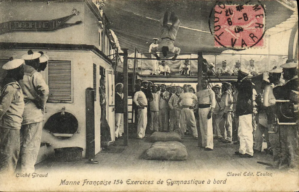 Französische Marine — Gymnastikübungen an Bord — Clavel Edit. Toulon - Vorderseite