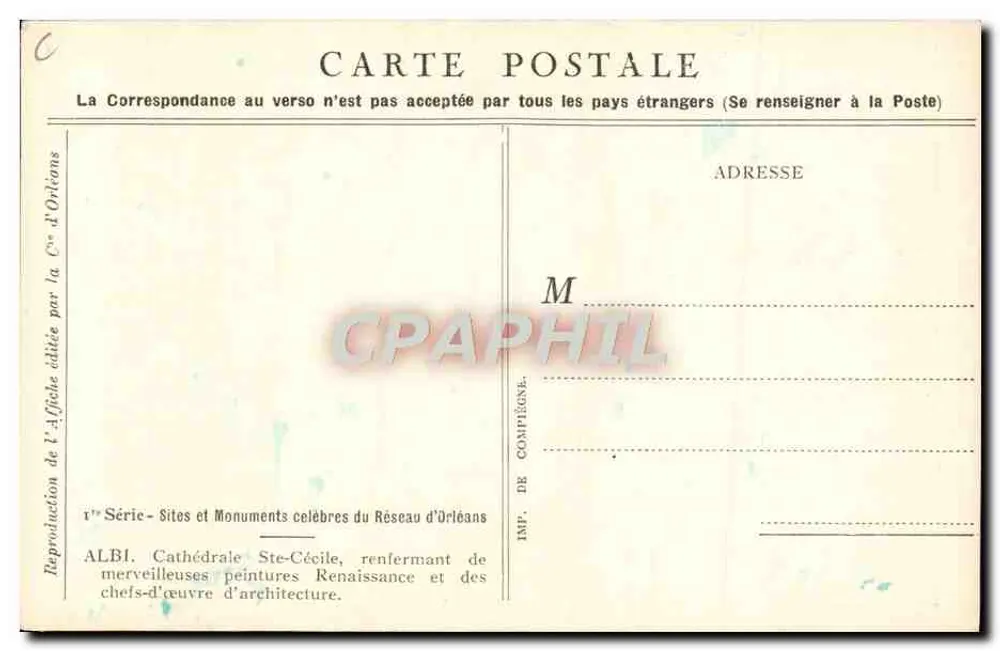 Albi — Die Kathedrale und die alte Brücke — Orleans-Bahn, Verlag Constant-Duval, Serie 1 - Rückseite