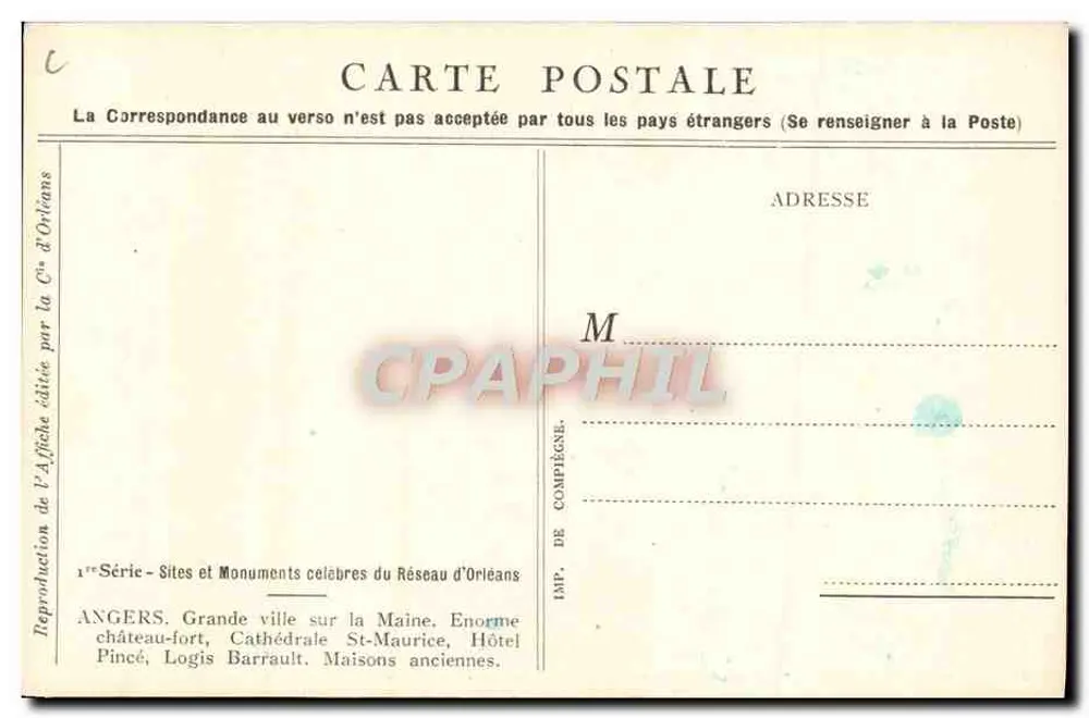 Angers — Automobilrunden — Eisenbahn Paris nach Orléans — Contant-Dival - Rückseite