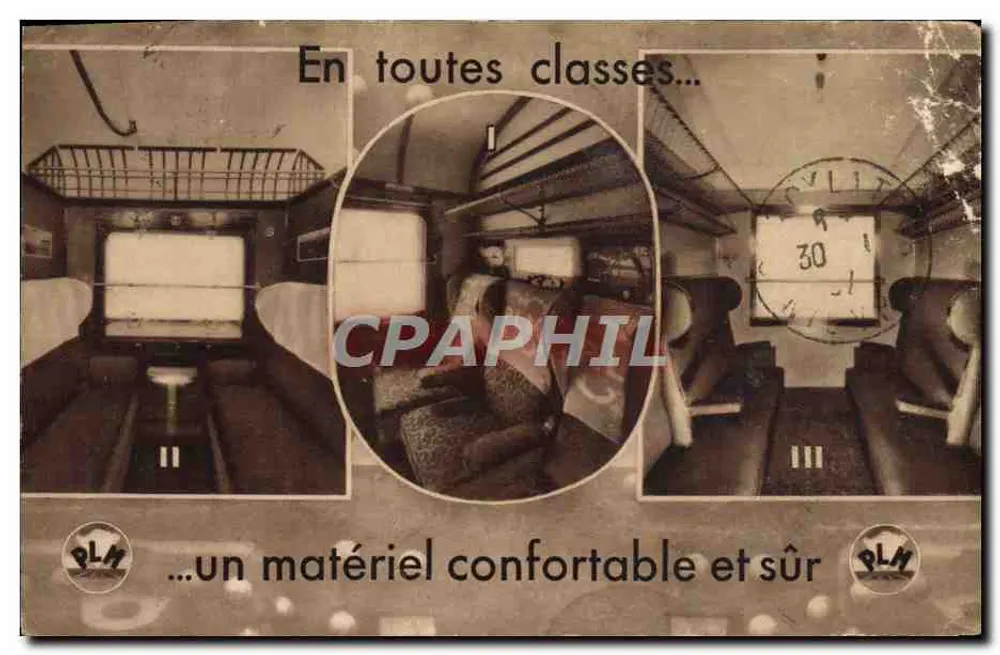 Intérieur des voitures de train PLM — Compartment de 1ère classe, couchettes de 2e classe et compartiment de 3e classe en cours de construction — Édition « Bulletin P.L.M. » - Vorderseite