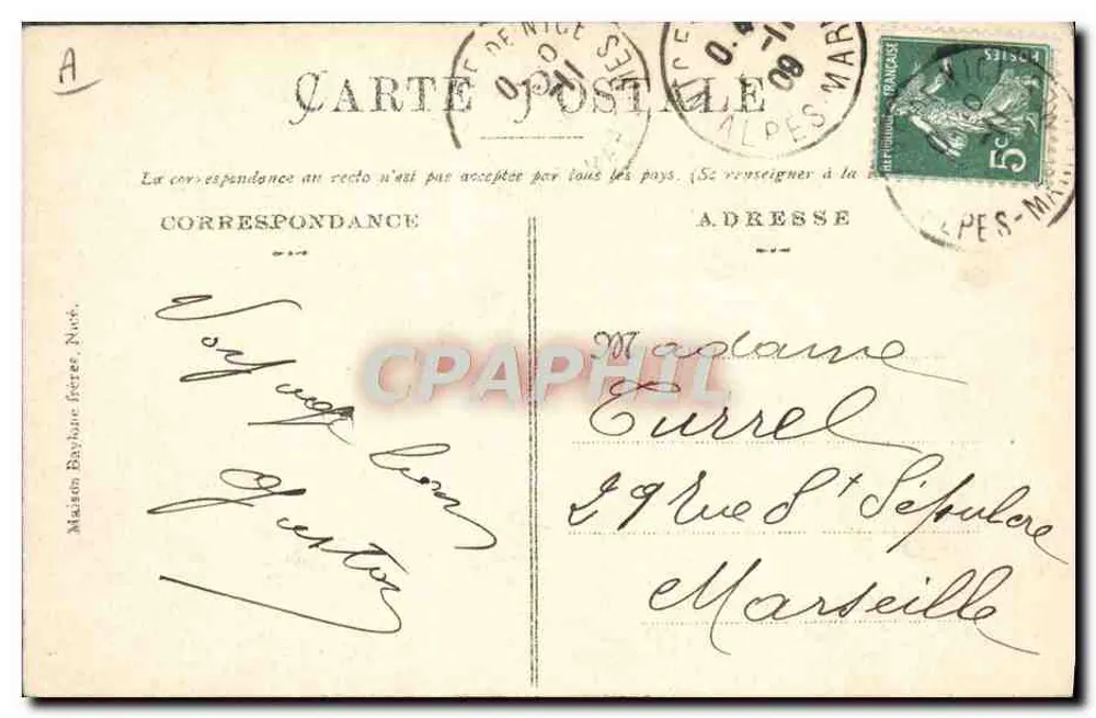 Nizza. Avenue de la Gare Notre-Dame — Edizione Baylone frères, n°294 - Verso