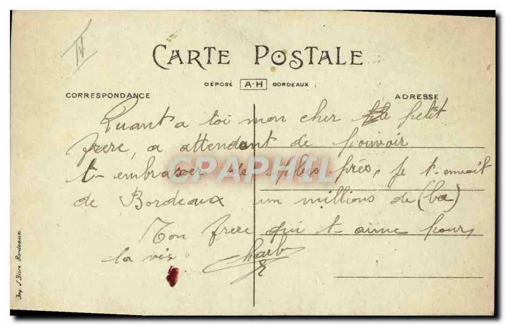 Bordeaux — Erinnerung an die 3. Fliegergruppe — Verleger J. Sire - Rückseite
